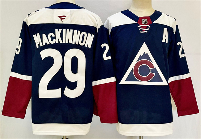 Men's Colorado Avalanche #29 Nathan MacKinnon Navy 2024-25 Alternate With A Patch Stitched Jersey
